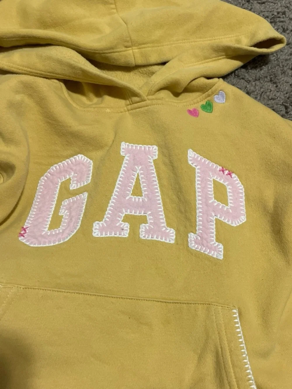 GAP Yellow Hooded Sweatshirt with Pink Appliqué Logo